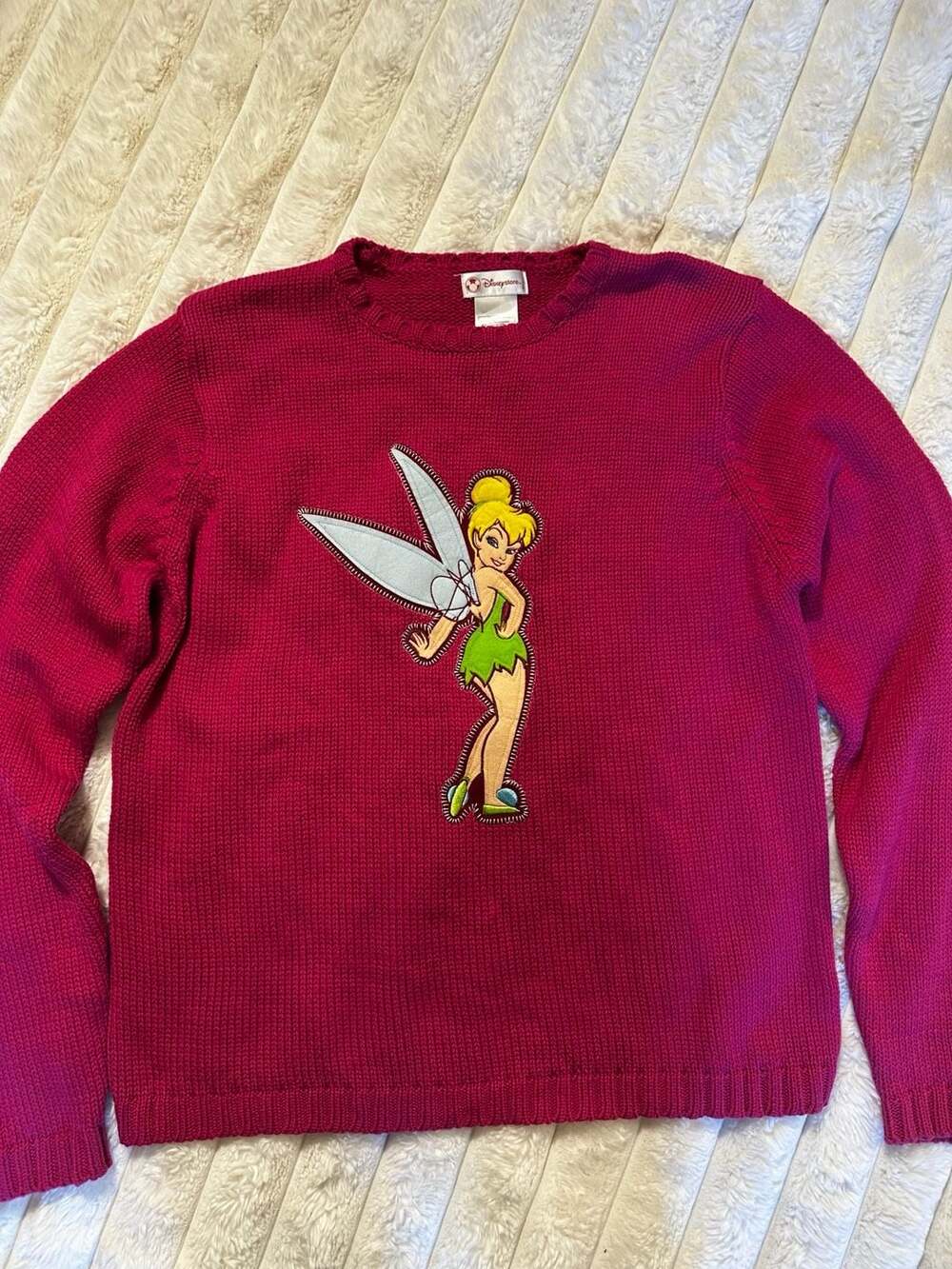 Nwt Disney Store Tinker Bell Pink Knit Sweater Crewneck Graphic Pullover XL